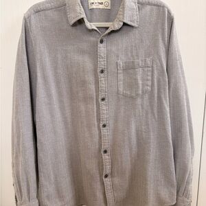 Men’s Large Light Gray Casual Button-Down Flannel Shirt - 100% Cotton